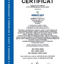 Certificat ISO 9001, 14001, 18001 TUV pentru Armax Gaz (14.09.2018)