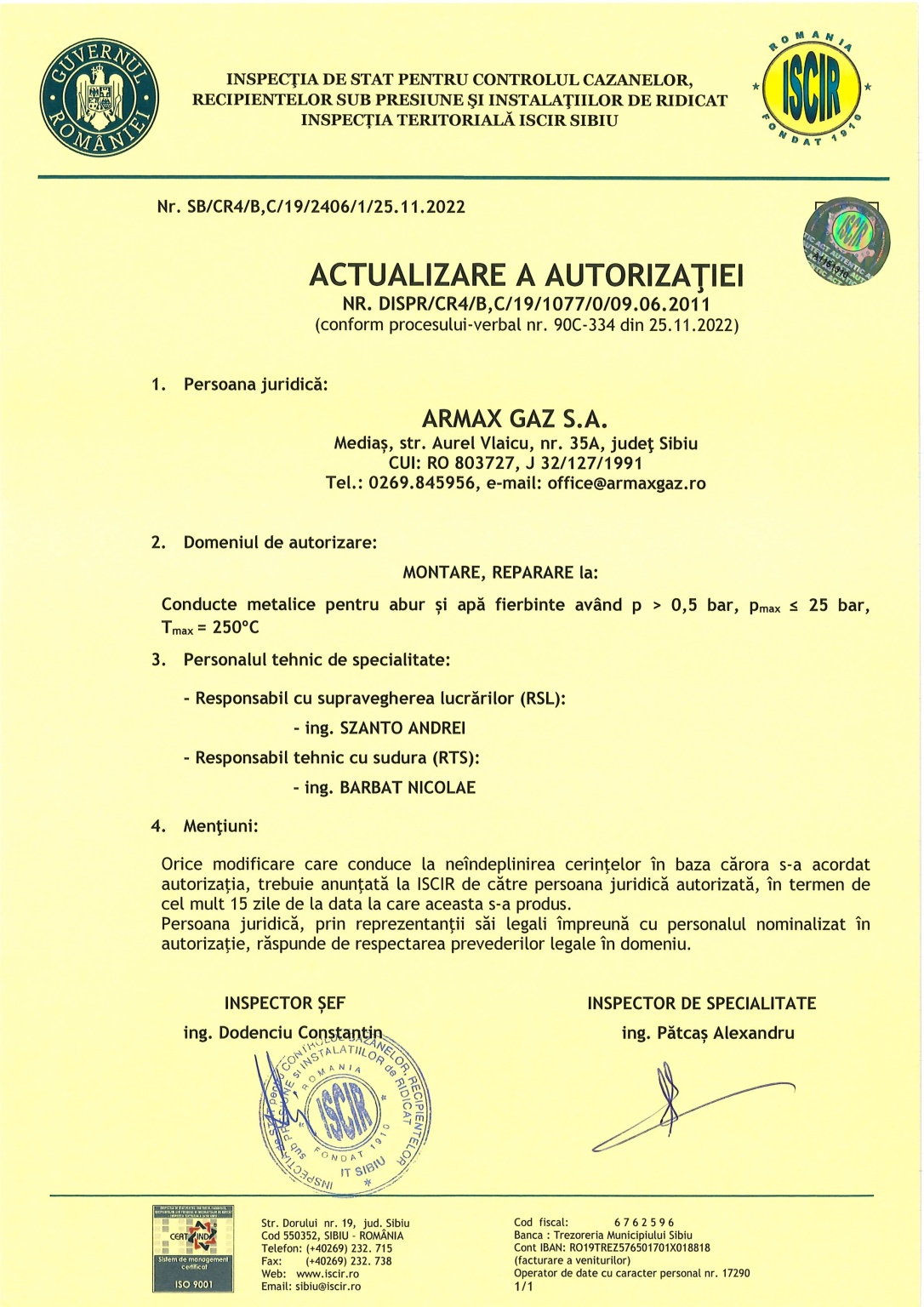 ISCIR_MONTARE si REPARARE la conducte metalice pentru abur si apa fierbinte avand p0.5 bar