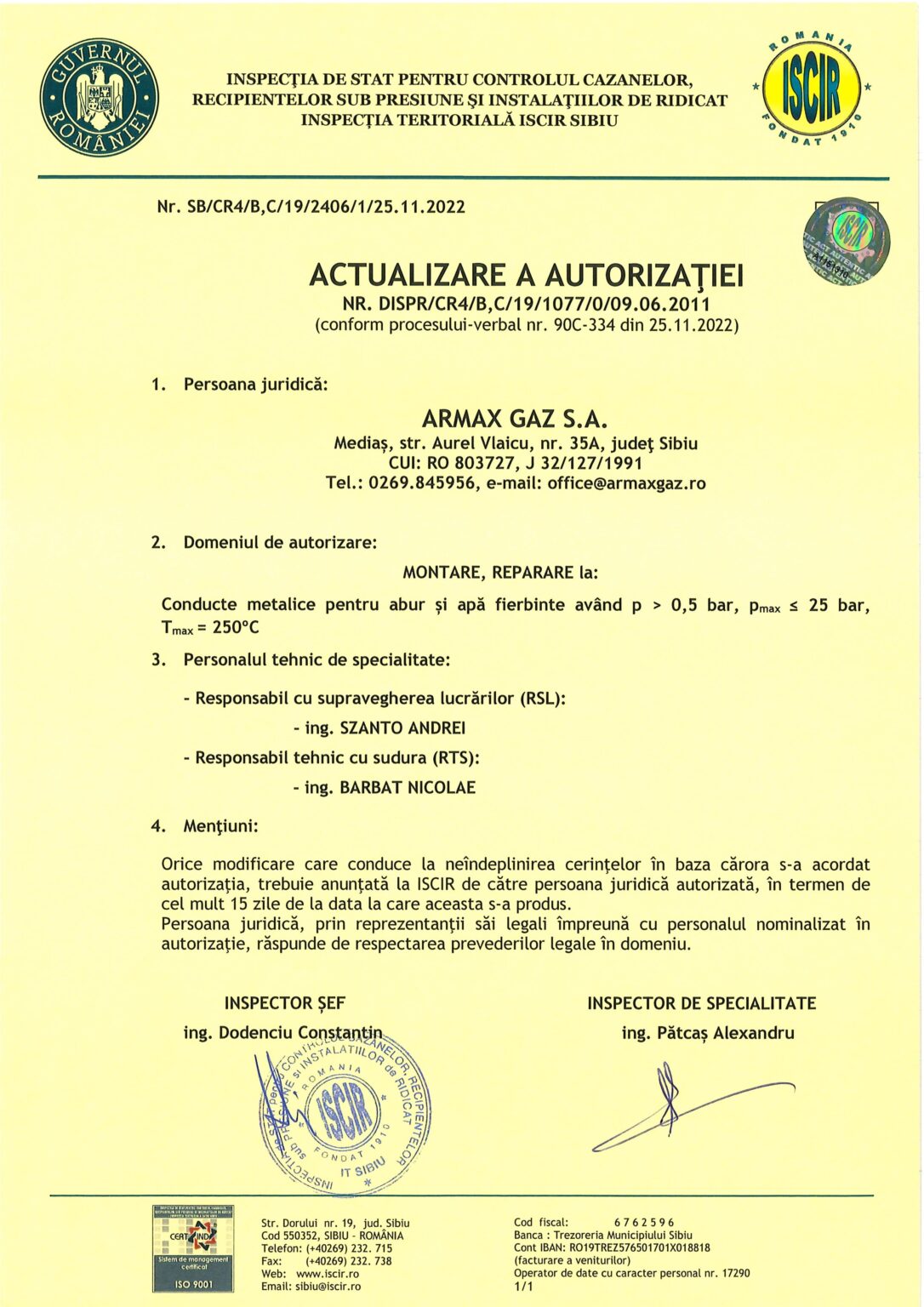 ISCIR_MONTARE si REPARARE la conducte metalice pentru abur si apa fierbinte avand p0.5 bar